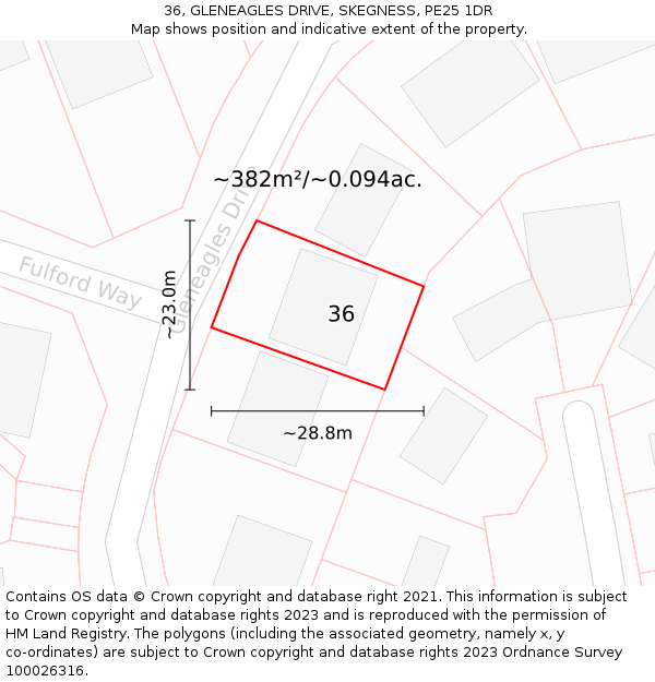 36, GLENEAGLES DRIVE, SKEGNESS, PE25 1DR: Plot and title map