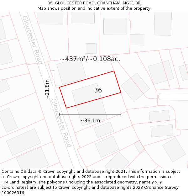 36, GLOUCESTER ROAD, GRANTHAM, NG31 8RJ: Plot and title map