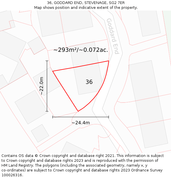 36, GODDARD END, STEVENAGE, SG2 7ER: Plot and title map