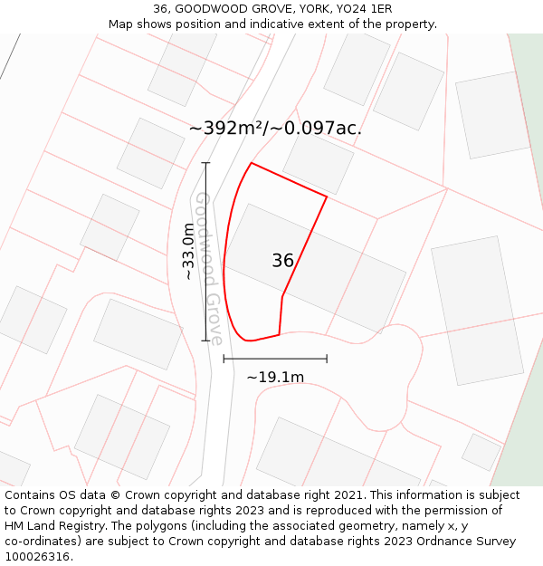 36, GOODWOOD GROVE, YORK, YO24 1ER: Plot and title map