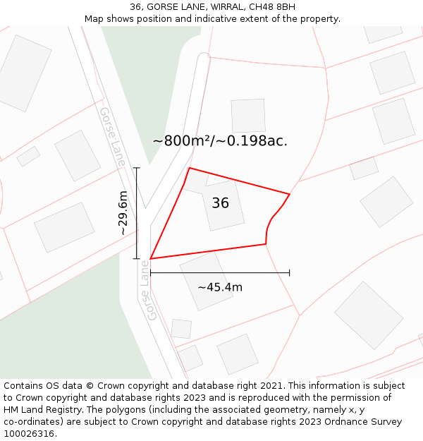 36, GORSE LANE, WIRRAL, CH48 8BH: Plot and title map