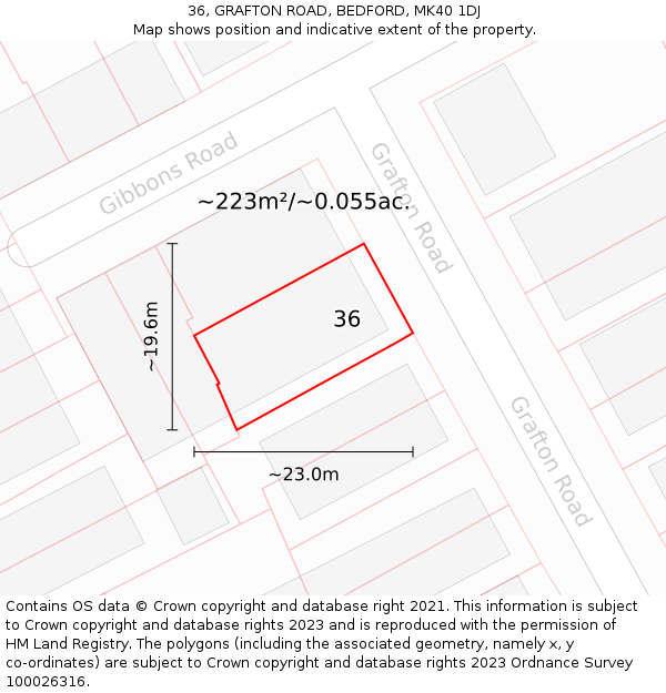 36, GRAFTON ROAD, BEDFORD, MK40 1DJ: Plot and title map