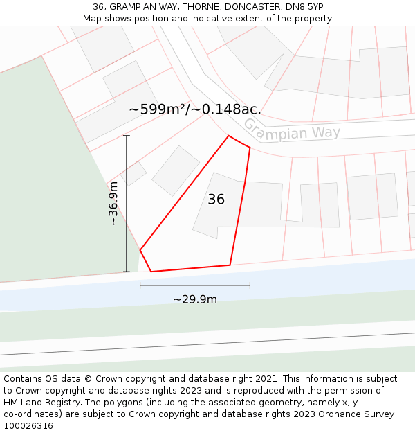 36, GRAMPIAN WAY, THORNE, DONCASTER, DN8 5YP: Plot and title map