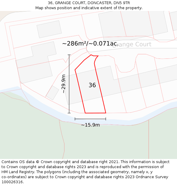 36, GRANGE COURT, DONCASTER, DN5 9TR: Plot and title map