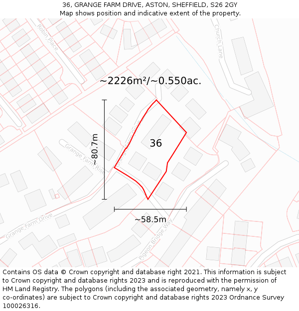 36, GRANGE FARM DRIVE, ASTON, SHEFFIELD, S26 2GY: Plot and title map