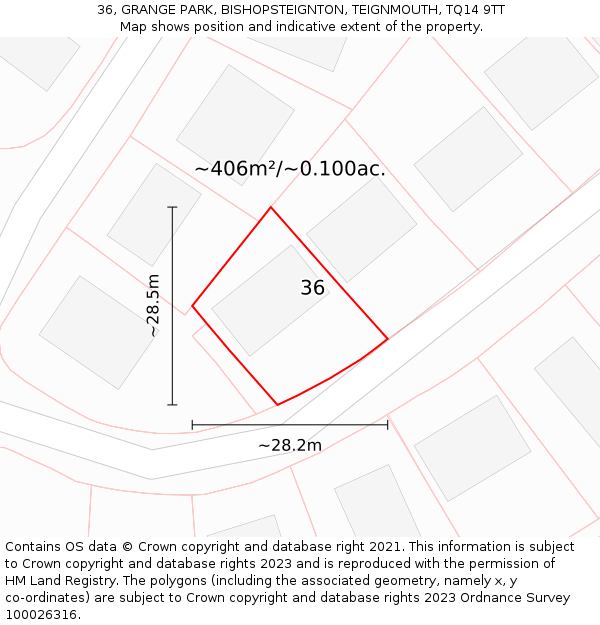 36, GRANGE PARK, BISHOPSTEIGNTON, TEIGNMOUTH, TQ14 9TT: Plot and title map