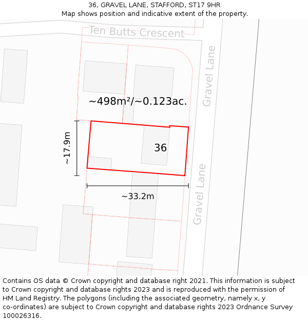 36, GRAVEL LANE, STAFFORD, ST17 9HR: Plot and title map