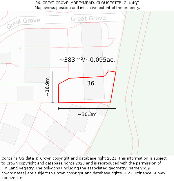 36, GREAT GROVE, ABBEYMEAD, GLOUCESTER, GL4 4QT: Plot and title map
