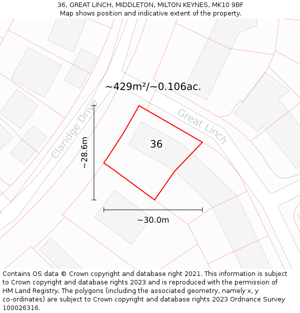 36, GREAT LINCH, MIDDLETON, MILTON KEYNES, MK10 9BF: Plot and title map