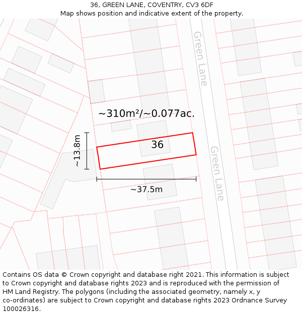 36, GREEN LANE, COVENTRY, CV3 6DF: Plot and title map