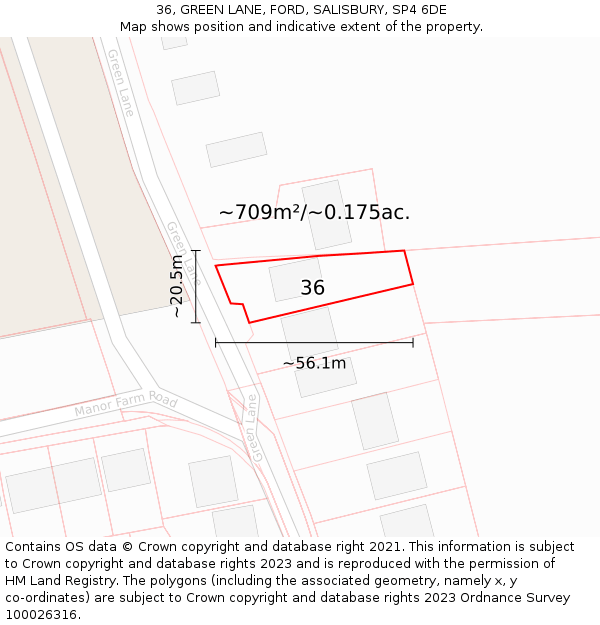 36, GREEN LANE, FORD, SALISBURY, SP4 6DE: Plot and title map