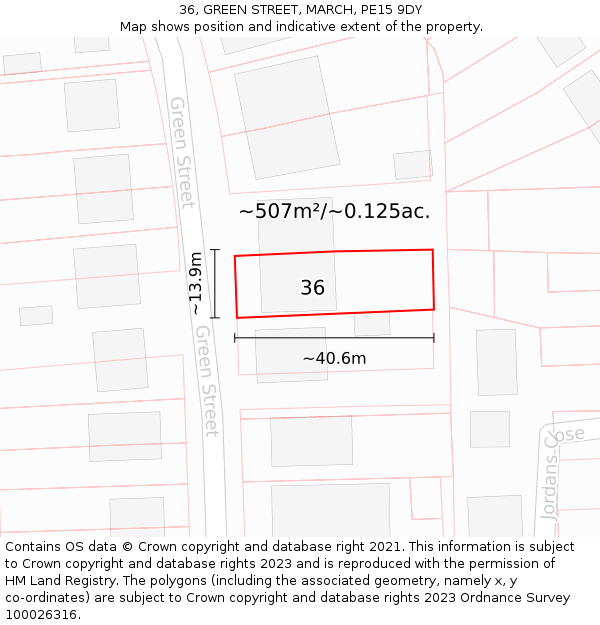 36, GREEN STREET, MARCH, PE15 9DY: Plot and title map