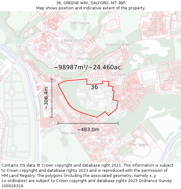 36, GREENE WAY, SALFORD, M7 3BP: Plot and title map