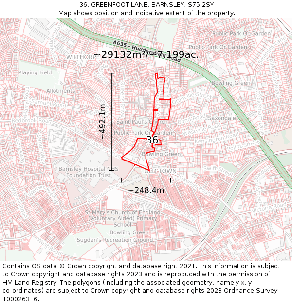 36, GREENFOOT LANE, BARNSLEY, S75 2SY: Plot and title map
