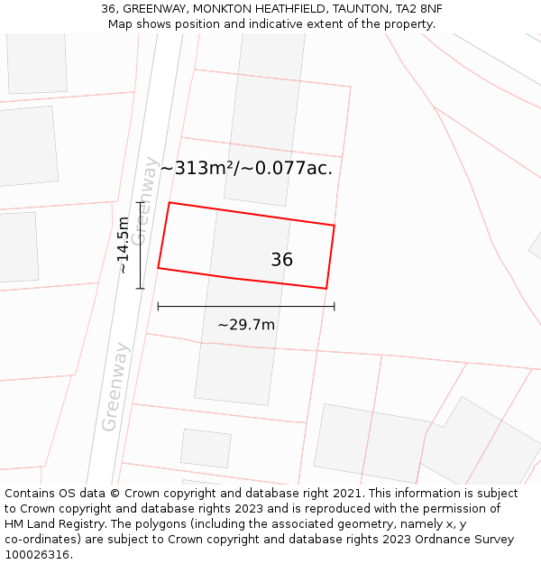 36, GREENWAY, MONKTON HEATHFIELD, TAUNTON, TA2 8NF: Plot and title map