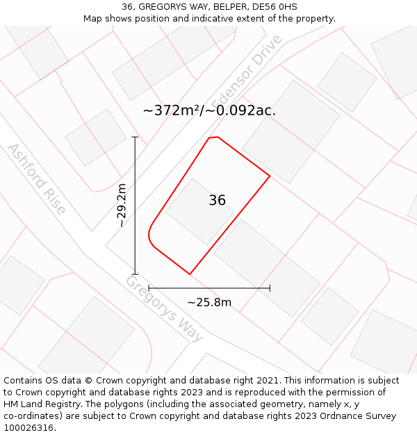 36, GREGORYS WAY, BELPER, DE56 0HS: Plot and title map