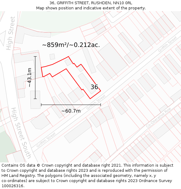36, GRIFFITH STREET, RUSHDEN, NN10 0RL: Plot and title map