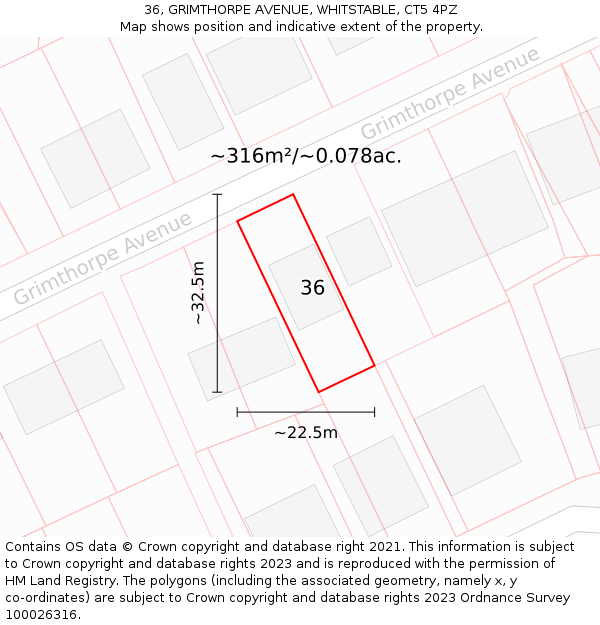 36, GRIMTHORPE AVENUE, WHITSTABLE, CT5 4PZ: Plot and title map