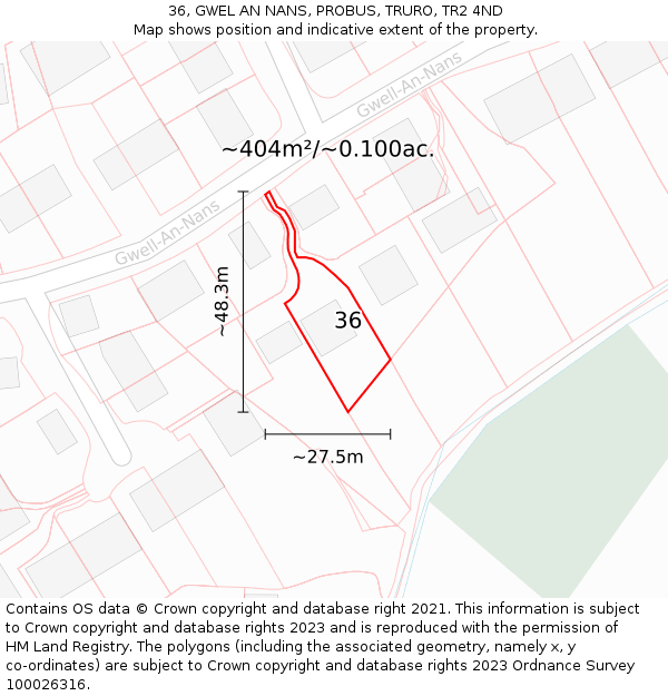 36, GWEL AN NANS, PROBUS, TRURO, TR2 4ND: Plot and title map