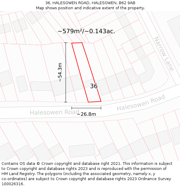 36, HALESOWEN ROAD, HALESOWEN, B62 9AB: Plot and title map