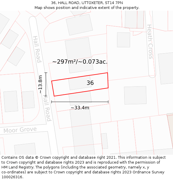 36, HALL ROAD, UTTOXETER, ST14 7PN: Plot and title map