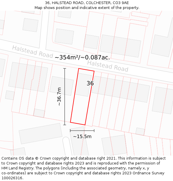 36, HALSTEAD ROAD, COLCHESTER, CO3 9AE: Plot and title map