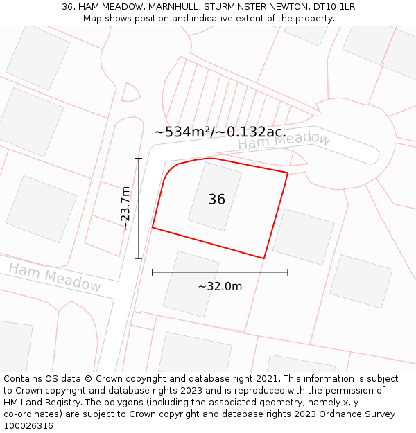 36, HAM MEADOW, MARNHULL, STURMINSTER NEWTON, DT10 1LR: Plot and title map
