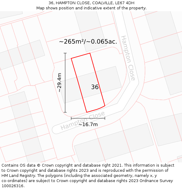 36, HAMPTON CLOSE, COALVILLE, LE67 4DH: Plot and title map