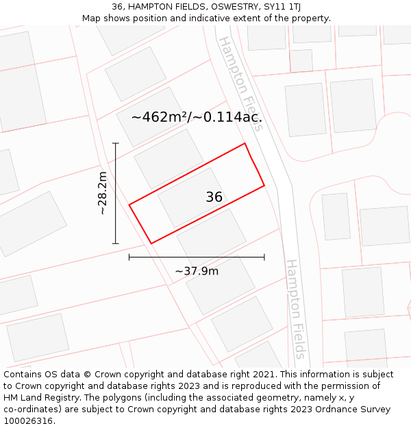 36, HAMPTON FIELDS, OSWESTRY, SY11 1TJ: Plot and title map
