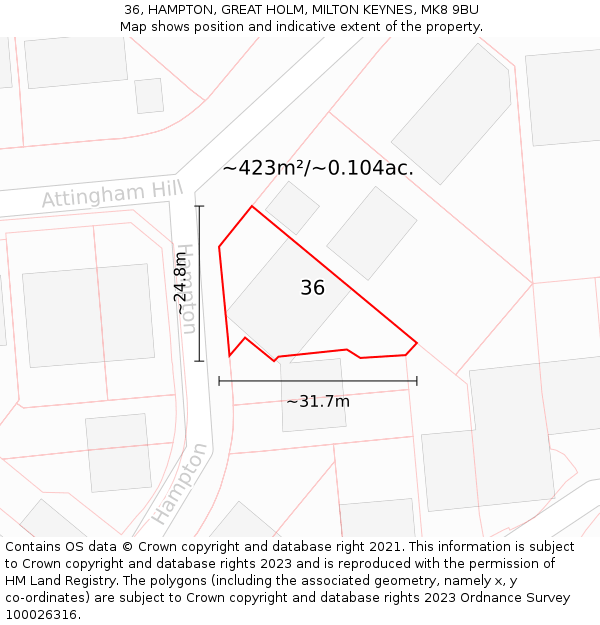 36, HAMPTON, GREAT HOLM, MILTON KEYNES, MK8 9BU: Plot and title map