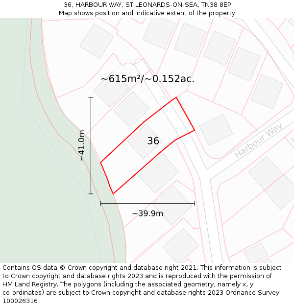36, HARBOUR WAY, ST LEONARDS-ON-SEA, TN38 8EP: Plot and title map