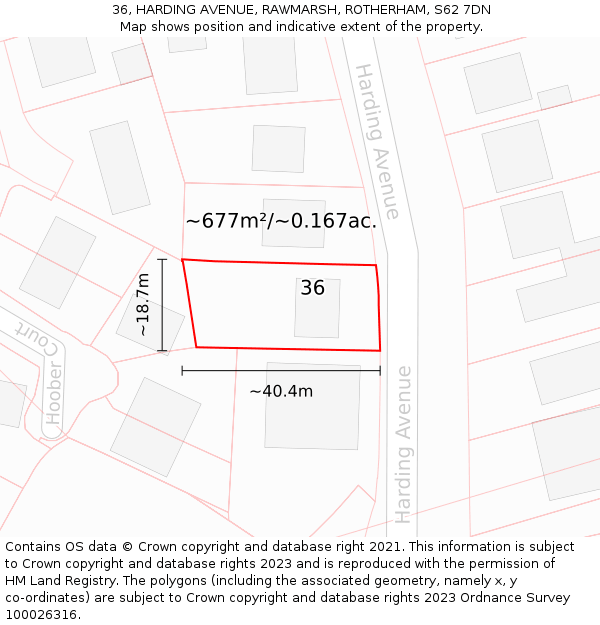 36, HARDING AVENUE, RAWMARSH, ROTHERHAM, S62 7DN: Plot and title map