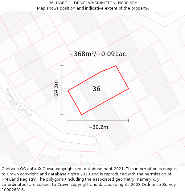 36, HARGILL DRIVE, WASHINGTON, NE38 9EY: Plot and title map