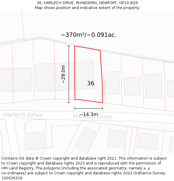 36, HARLECH DRIVE, RHIWDERIN, NEWPORT, NP10 8QS: Plot and title map