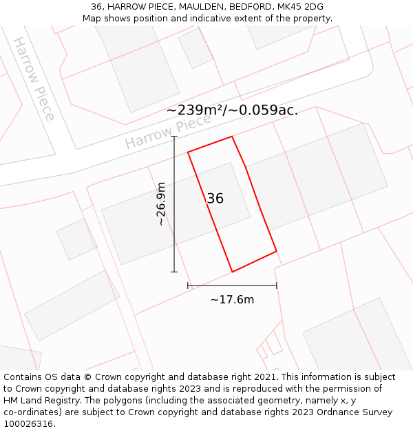 36, HARROW PIECE, MAULDEN, BEDFORD, MK45 2DG: Plot and title map