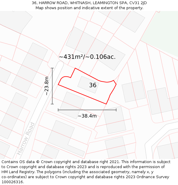 36, HARROW ROAD, WHITNASH, LEAMINGTON SPA, CV31 2JD: Plot and title map