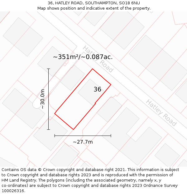 36, HATLEY ROAD, SOUTHAMPTON, SO18 6NU: Plot and title map