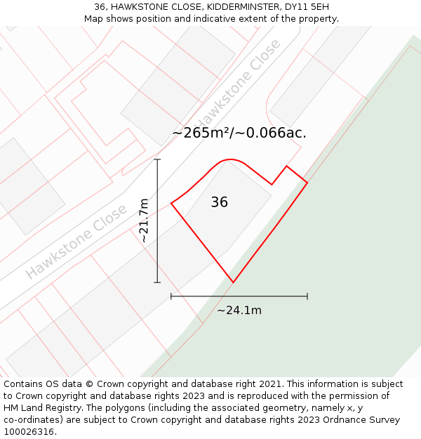 36, HAWKSTONE CLOSE, KIDDERMINSTER, DY11 5EH: Plot and title map