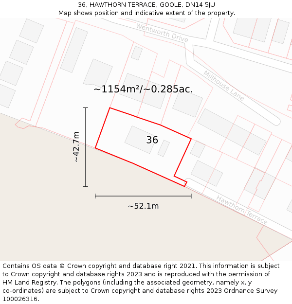 36, HAWTHORN TERRACE, GOOLE, DN14 5JU: Plot and title map