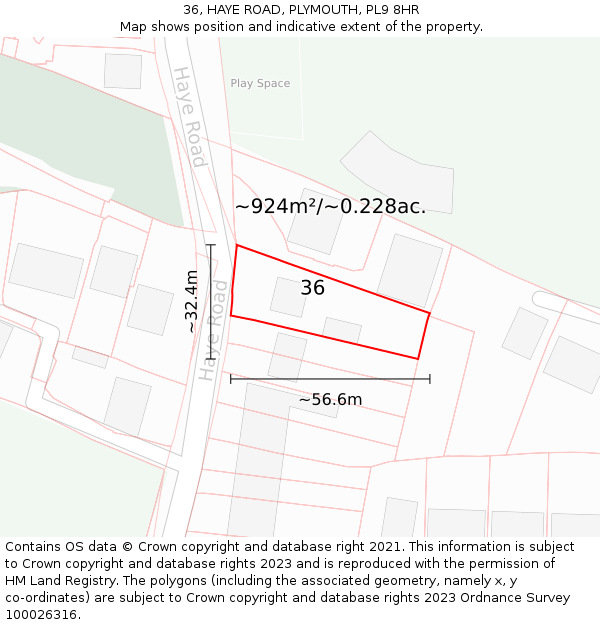 36, HAYE ROAD, PLYMOUTH, PL9 8HR: Plot and title map