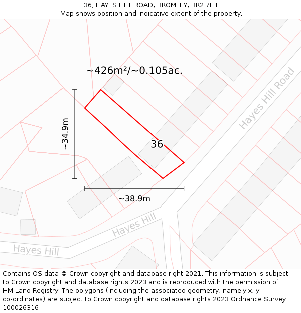36, HAYES HILL ROAD, BROMLEY, BR2 7HT: Plot and title map