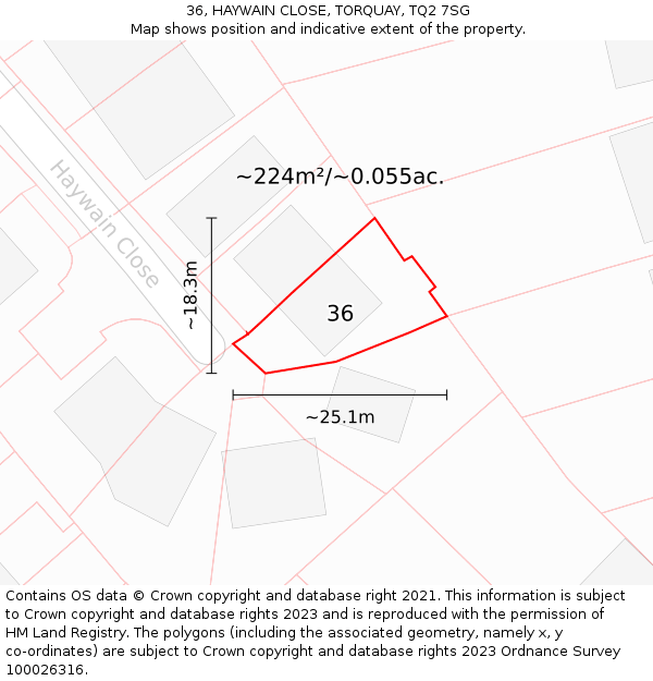 36, HAYWAIN CLOSE, TORQUAY, TQ2 7SG: Plot and title map
