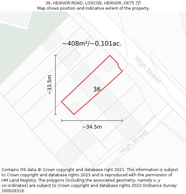 36, HEANOR ROAD, LOSCOE, HEANOR, DE75 7JT: Plot and title map