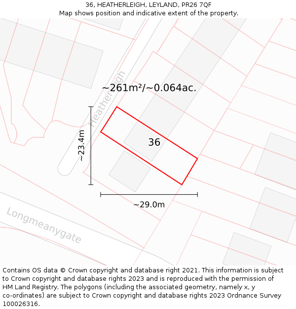 36, HEATHERLEIGH, LEYLAND, PR26 7QF: Plot and title map