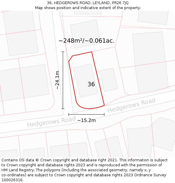 36, HEDGEROWS ROAD, LEYLAND, PR26 7JQ: Plot and title map