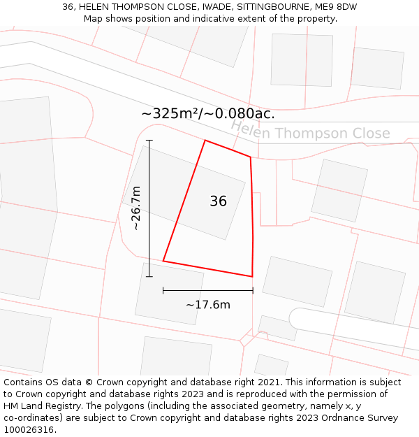 36, HELEN THOMPSON CLOSE, IWADE, SITTINGBOURNE, ME9 8DW: Plot and title map