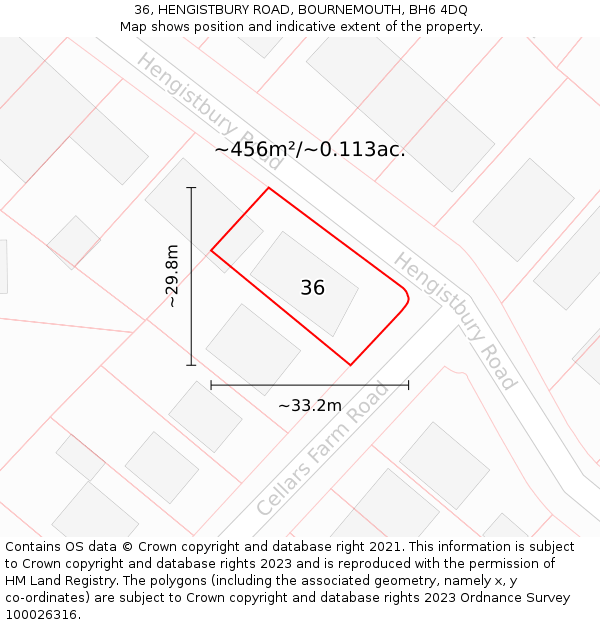 36, HENGISTBURY ROAD, BOURNEMOUTH, BH6 4DQ: Plot and title map