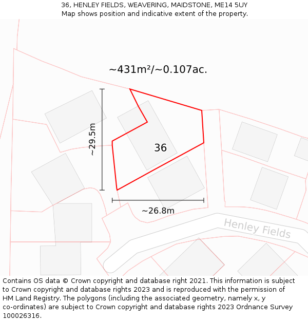 36, HENLEY FIELDS, WEAVERING, MAIDSTONE, ME14 5UY: Plot and title map