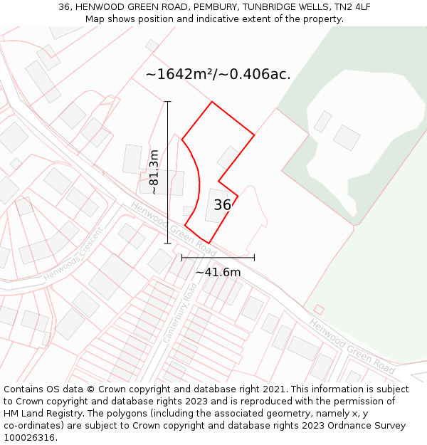 36, HENWOOD GREEN ROAD, PEMBURY, TUNBRIDGE WELLS, TN2 4LF: Plot and title map
