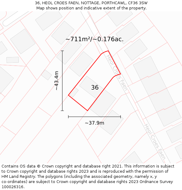 36, HEOL CROES FAEN, NOTTAGE, PORTHCAWL, CF36 3SW: Plot and title map